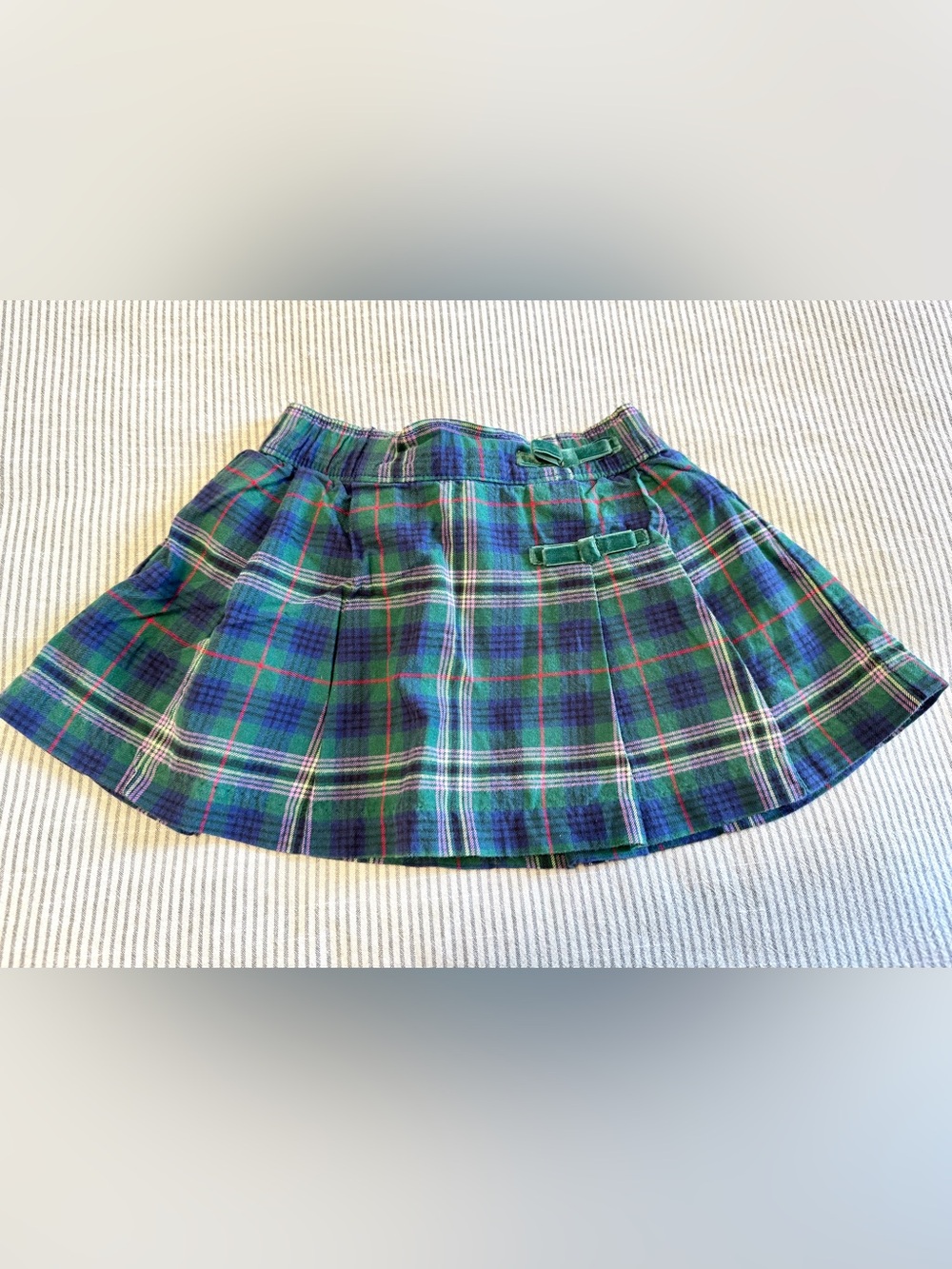 GAP Baby Green and Navy Plaid Circle Skirt with Bow Tabs - Size: 6-12mo. - NWOT!